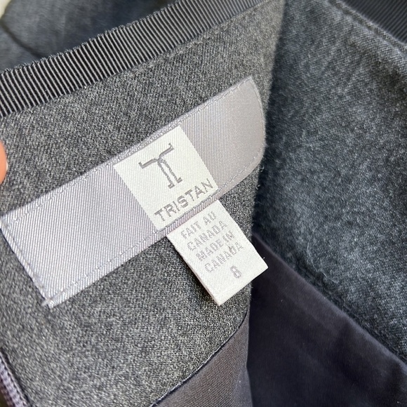 TRISTAN Grey Dress Skirt with Black Ribbon Trim Sz 8 - Picture 9 of 9